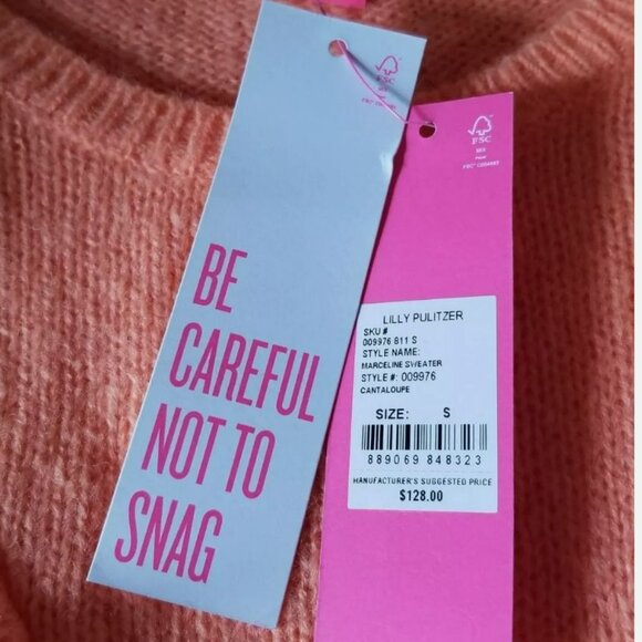 Lilly Pulitzer Marceline Sweater, Cantaloupe, Size S - Picture 6 of 9